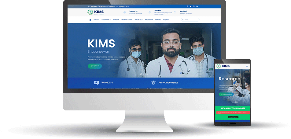 KIMS Hospital website design, desktop and mobile