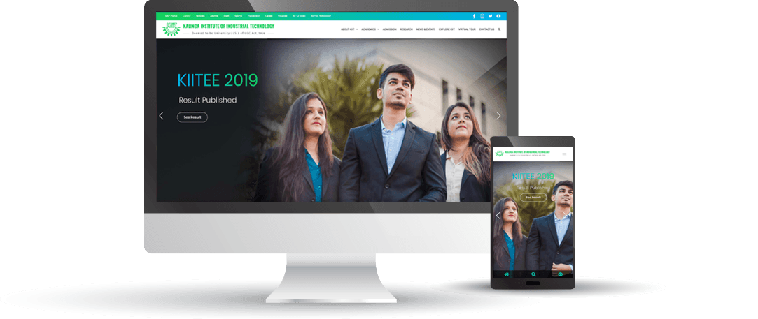 KIIT University website design, desktop and mobile